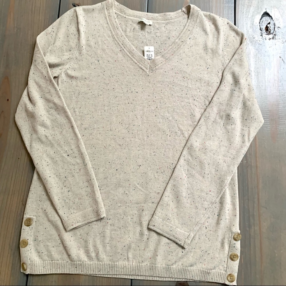 Talbots Crew Ultra Soft V Neck Sweater Oatmeal Medium New